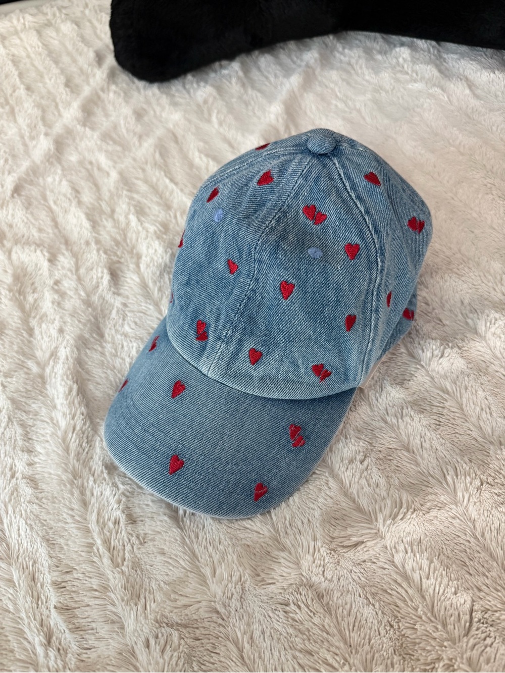 Denim Hat with Red Heart Embroidery